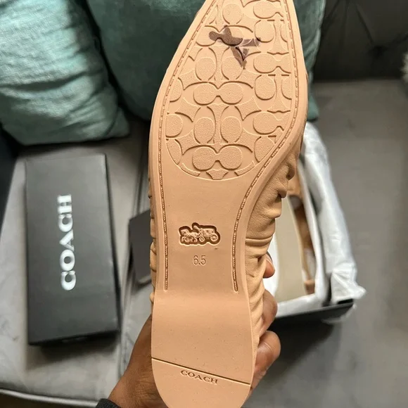 Coach Tan Flats with Ruched Leather and Bow Detail - Picture 4 of 8